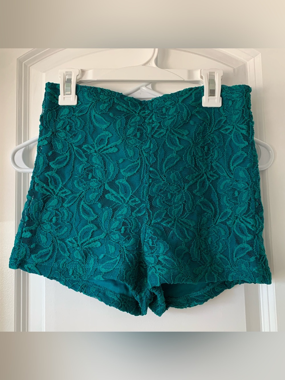 Charlotte Russe Teal Lace High-Waist Shorts
